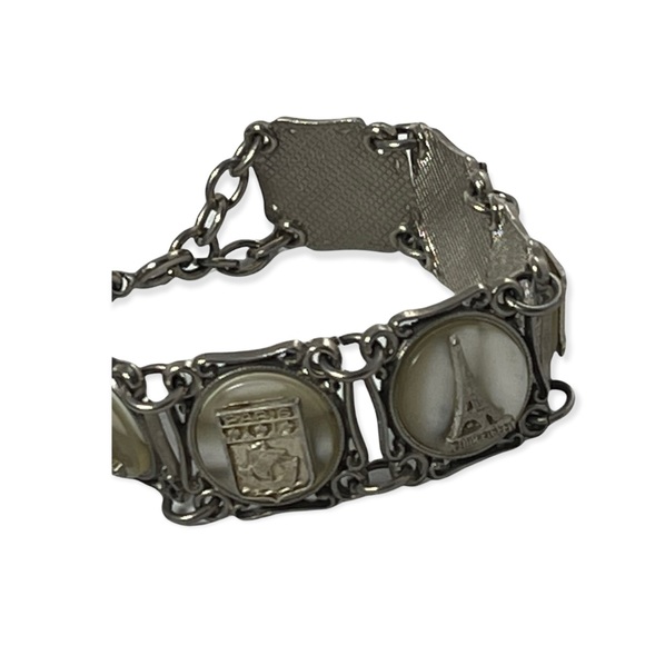 VTG silver PARIS FRANCE FRENCH Eiffel tower lucite link panel tourist bracelet - Picture 10 of 12